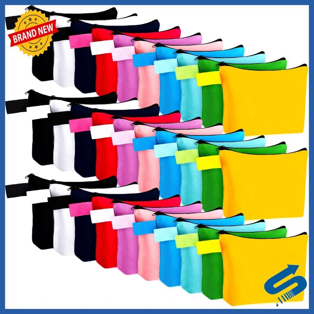 Canvas Makeup Bags Bulk Cosmetic Zipper Pouches Travel Toiletry DIY Craft